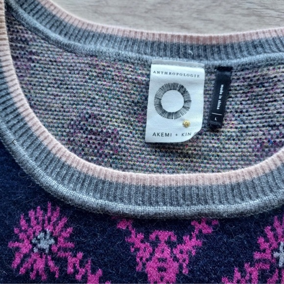 Akemi+Kin Anthropologie Kaleidoscope Sweater Dress Short Sleeve Floral Grey Sz.L - Picture 5 of 12